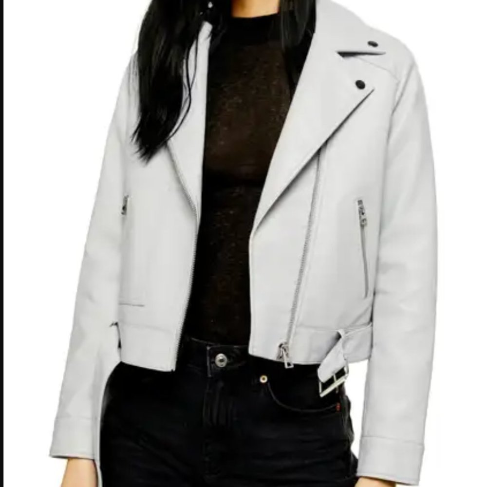Topshop Kota Crop Faux Leather Jacket Size 4 fits like 2